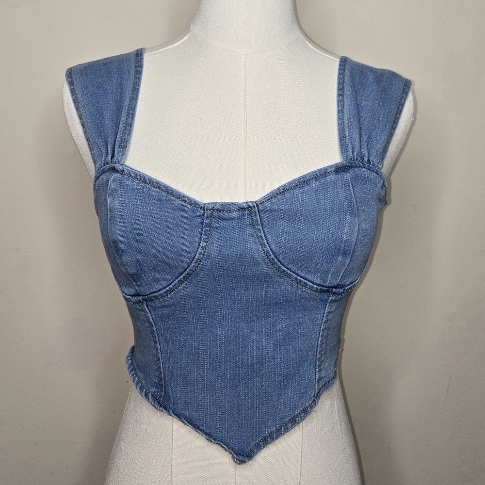 NWOT SHEIN MOD crop denim top light wash denim top